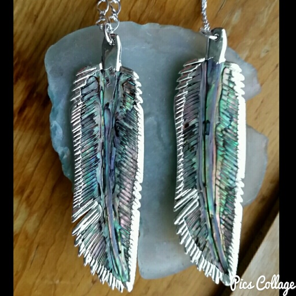 Abalone Shell Feather-Shaped Sterling Silver Necklaces - Picture 4 of 6